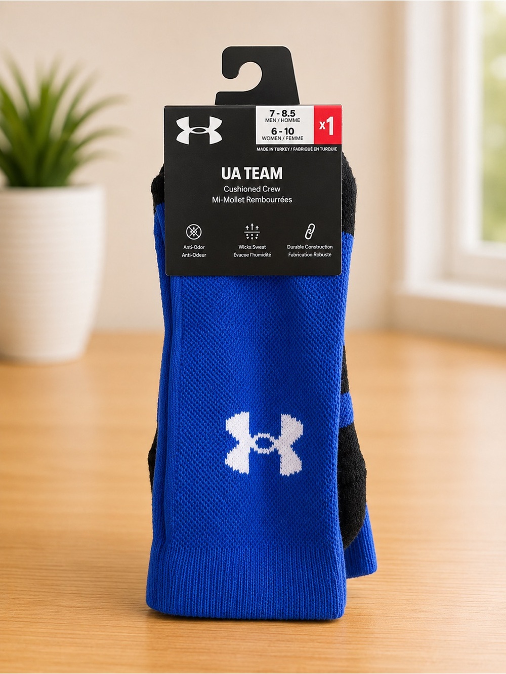 Under Armour UA Team Cushioned Crew Socks - Royal Blue & Black